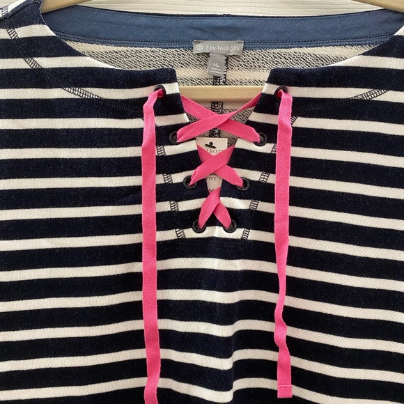 T by Talbots Navy/White striped Terry Dress with bright pink NWT Medium Petite - Picture 3 of 8